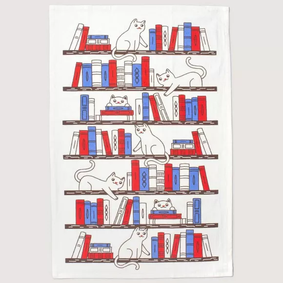 Best Bookshelf Cats Tea Towel Home & Kitchen