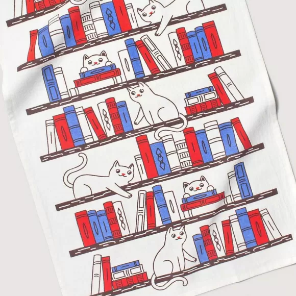 Best Bookshelf Cats Tea Towel Home & Kitchen