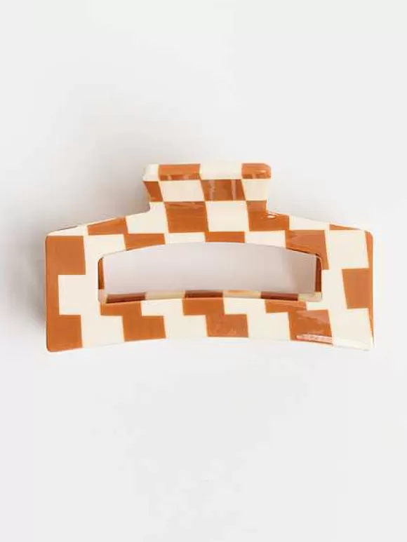 Sale Brown Checkered Hair Claw By Nat + Noor Socks & Accessories