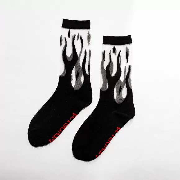 Store Sheer Flame Crew Socks In Black Socks & Accessories